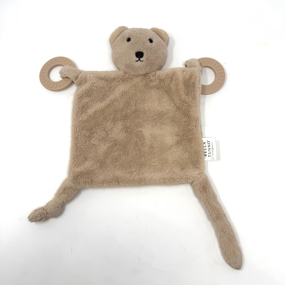 Bella Tunno Happy Snuggler Bear Lovey Tan Plush Rattle Silicone Teether XKIE0223
